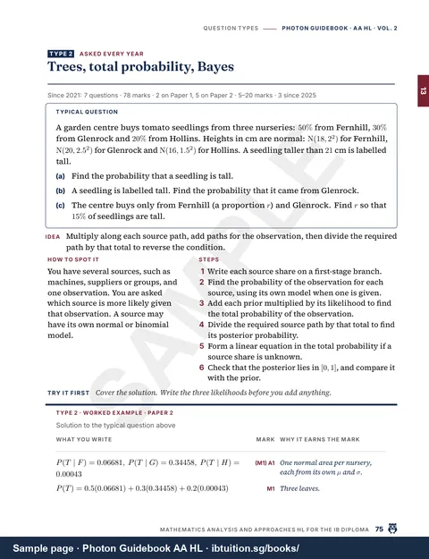 Tree diagrams, total probability and Bayes as one question type
