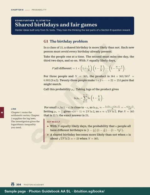 Going further in Chapter 8: the birthday problem