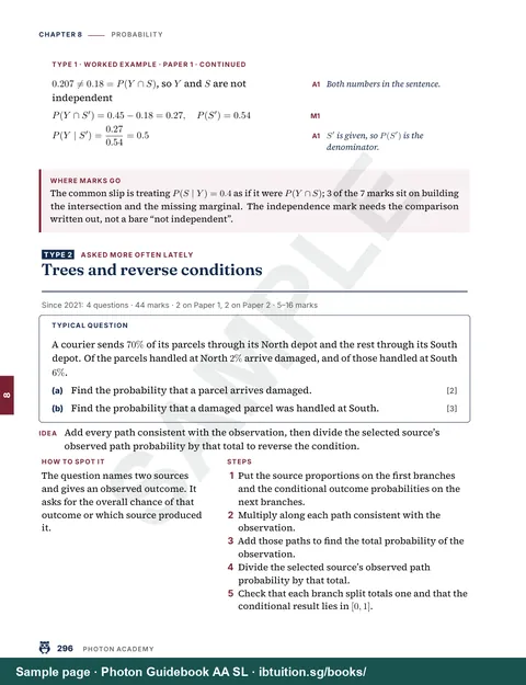 Tree diagrams and reverse conditional probability as one question type