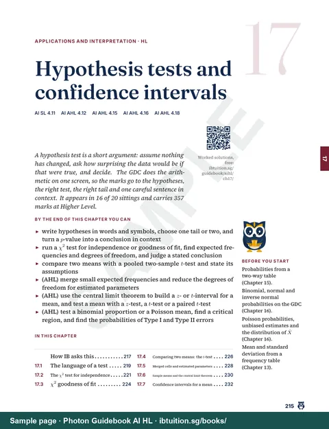 The opening page of Chapter 17, Hypothesis tests and confidence intervals