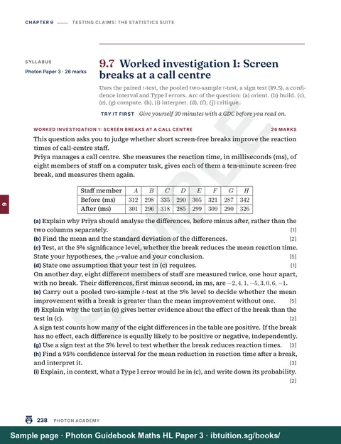 A worked investigation for Applications and Interpretation HL