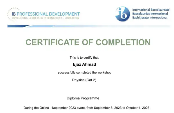 IB teacher certificate, Physics